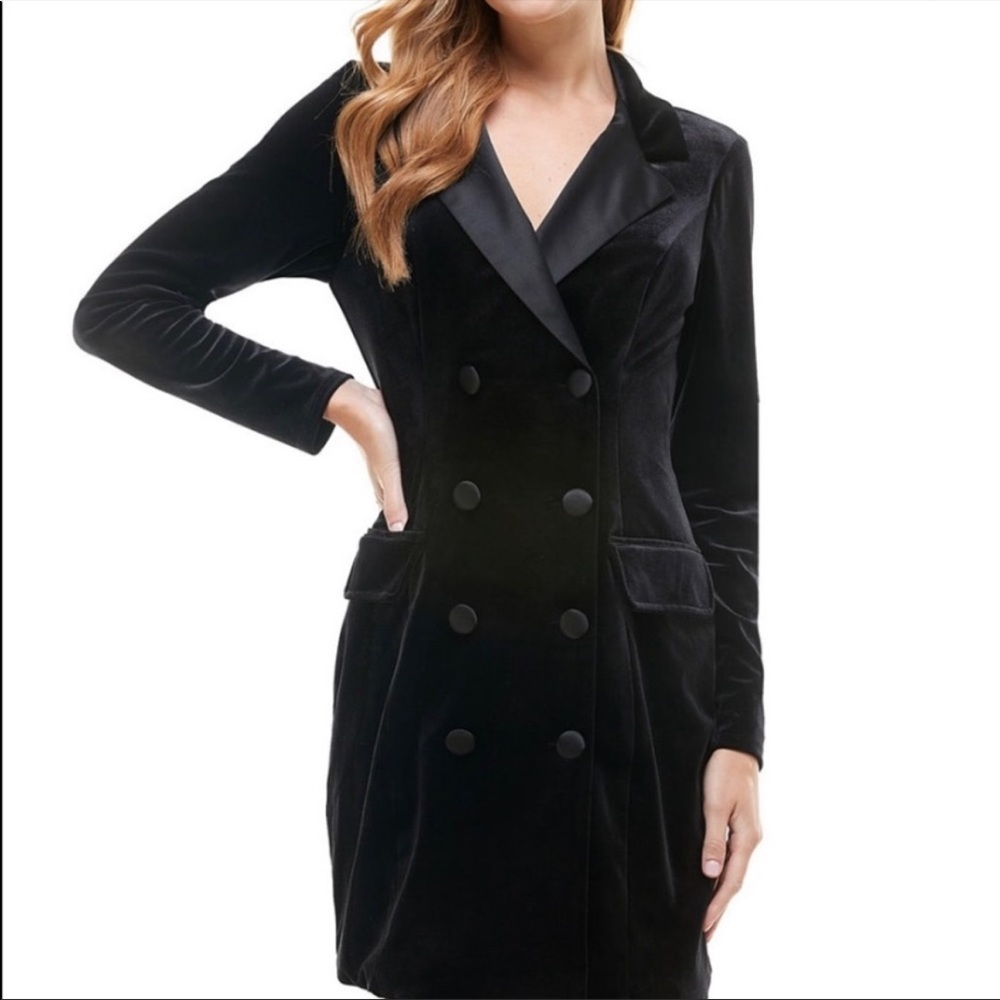 City Studio Black Velvet Blazer Dress